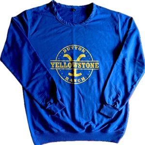 Yellowstone sweatshirt. Blue with gold writing. Size Large. Like New.